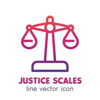 icono de escalas en estilo lineal sobre blanco, símbolo de justicia, ilustración vectorial vector