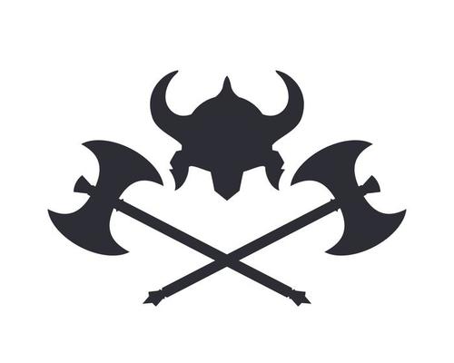 Vikings Helmet and crossed battle axes on white