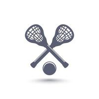 icono de lacrosse con palos y pelota aislado en blanco vector