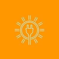 Solar energy, sun with electric plug, line icon vector