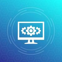 computer and cogwheels, gears icon, vector