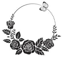 Rose butterfly wreath silhouette vector illustrations