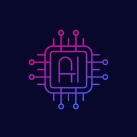 AI chipset logo, artificial intelligence technology line vector icon