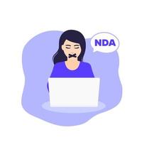 NDA, Non disclosure agreement, vector illustration with a woman