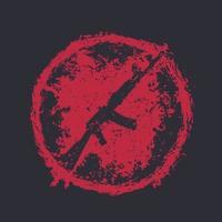 emblema grunge con rifle automático, rojo sobre fondo oscuro, estampado de camiseta con pistola vector