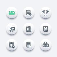 Bookkeeping line icons set, accounting, tax, payroll, costs, expense, outlay vector