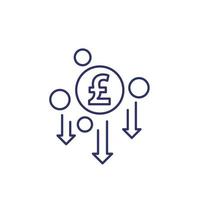 cost reduction, line icon with pound, vector