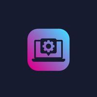 laptop and gear, cogwheel, development, settings icon vector