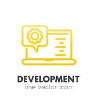 laptop and gear line icon, development symbol over white vector
