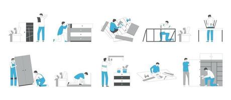 Assembling Furniture Flat Set vector