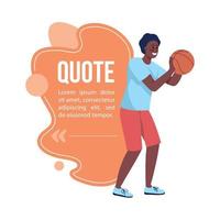 cuadro de texto de cita de colegial jugando baloncesto con carácter plano vector