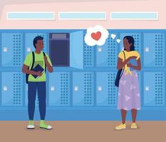 High school love flat color vector illustration