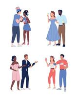 Loving couple at party semi flat color vector characters set