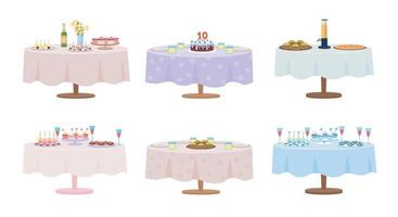 Table served for party semi flat color vector object set