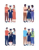 Happy graduation celebration semi flat color vector characters set