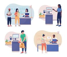 Life situations 2D vector isolated illustrations set