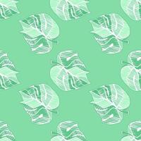 Hand drawn embroidery monstera leaves tropical seamless pattern. Palm leaf endless wallpaper. vector