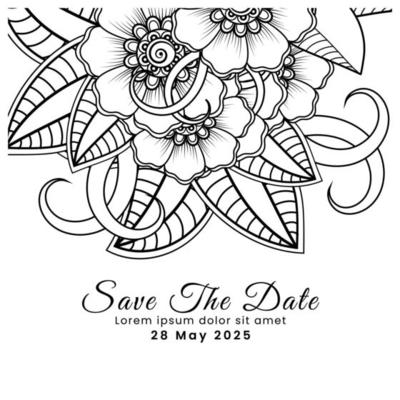 Save the date with mehndi flower. decoration in ethnic oriental, doodle ornament.