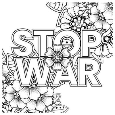 No war and stop war banner or card template with mehndi flower