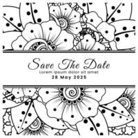 Save the date with mehndi flower. decoration in ethnic oriental, doodle ornament. vector