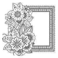 flor mehndi para henna, mehndi, tatuaje, decoración. adorno decorativo en estilo étnico oriental, adorno de doodle, dibujo a mano de contorno. página de libro para colorear. vector