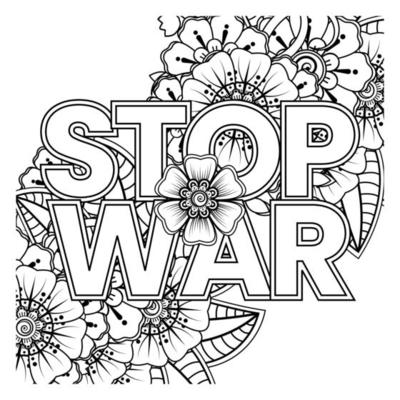 No war and stop war banner or card template with mehndi flower