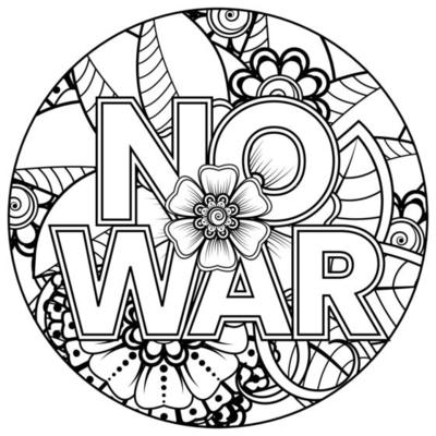 No war and stop war banner or card template with mehndi flower