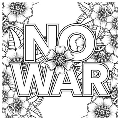 No war and stop war banner or card template with mehndi flower