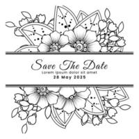 Save the date with mehndi flower. decoration in ethnic oriental, doodle ornament. vector