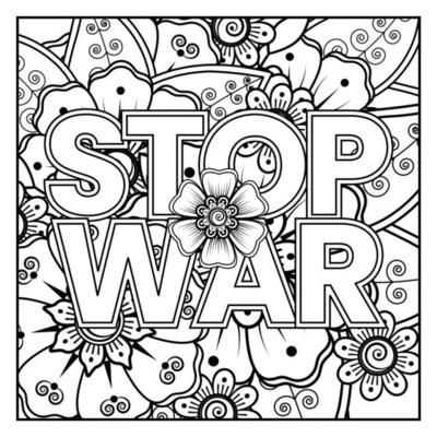 No war and stop war banner or card template with mehndi flower