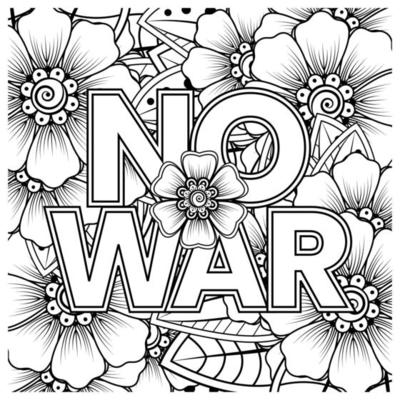 No war and stop war banner or card template with mehndi flower