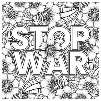 No war and stop war banner or card template with mehndi flower