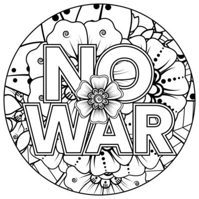 No war and stop war banner or card template with mehndi flower