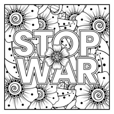 No war and stop war banner or card template with mehndi flower