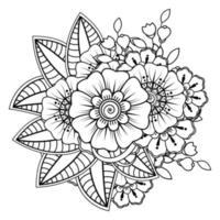 flor mehndi para henna, mehndi, tatuaje, decoración. adorno decorativo en estilo étnico oriental, adorno de doodle, dibujo a mano de contorno. página de libro para colorear. vector