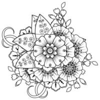 flor mehndi para henna, mehndi, tatuaje, decoración. adorno decorativo en estilo étnico oriental, adorno de doodle, dibujo a mano de contorno. página de libro para colorear. vector