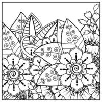 flor mehndi para henna, mehndi, tatuaje, decoración. adorno decorativo en estilo étnico oriental, adorno de doodle, dibujo a mano de contorno. página de libro para colorear. vector