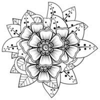 flor mehndi para henna, mehndi, tatuaje, decoración. adorno decorativo en estilo étnico oriental, adorno de doodle, dibujo a mano de contorno. página de libro para colorear. vector