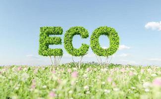 ECO sign of bushes over a field full of flowers photo