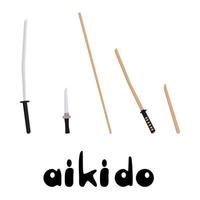 Weapons in aikido, training and combat weapons for practicing aikido vector