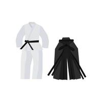 ropa tradicional para kimono de estilo plano, chaqueta, pantalones y cinturón para sombra y hakama en color oscuro vector