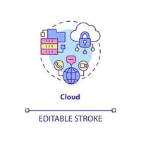 Cloud concept icon. Remote data storage. Internet service. Major digital skills abstract idea thin line illustration. Isolated outline drawing. Editable stroke. Arial, Myriad Pro-Bold fonts used vector