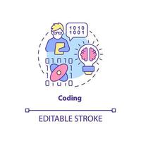 Coding concept icon. Computer programming language. Major digital skills abstract idea thin line illustration. Isolated outline drawing. Editable stroke. Arial, Myriad Pro-Bold fonts used vector