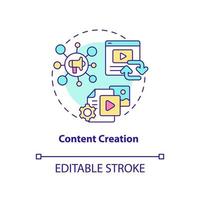 Content creation concept icon. Social media and websites. Advanced digital skills abstract idea thin line illustration. Isolated outline drawing. Editable stroke. Arial, Myriad Pro-Bold fonts used vector