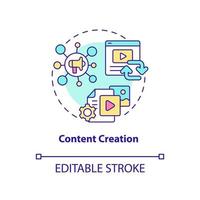 Content creation concept icon. Social media and websites. Advanced digital skills abstract idea thin line illustration. Isolated outline drawing. Editable stroke. Arial, Myriad Pro-Bold fonts used vector