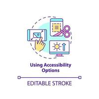 Using accessibility options concept icon. Digital basic foundation skills abstract idea thin line illustration. Isolated outline drawing. Editable stroke. Arial, Myriad Pro-Bold fonts used vector