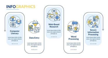 plantilla de infografía de rectángulo de habilidades digitales básicas. alfabetización informática. visualización de datos con 5 pasos. gráfico de información de la línea de tiempo del proceso. diseño de flujo de trabajo con iconos de línea. lato-negrita, fuentes regulares utilizadas vector