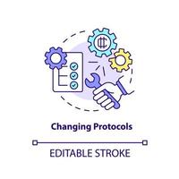 Changing protocols concept icon. Crypto-currency disadvantage abstract idea thin line illustration. Blockchain technology. Isolated outline drawing. Editable stroke. Arial, Myriad Pro-Bold fonts used vector