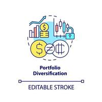 Portfolio diversification concept icon. Crypto-currency respective strength abstract idea thin line illustration. Isolated outline drawing. Editable stroke. Arial, Myriad Pro-Bold fonts used vector