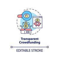 Transparent crowdfunding concept icon. Crypto-currency advantage in usage abstract idea thin line illustration. Isolated outline drawing. Editable stroke. Arial, Myriad Pro-Bold fonts used vector